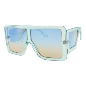 Wet But Not Wild Oversized Shield Square Sunglasses Blue Frame Blue/Yellow Lens